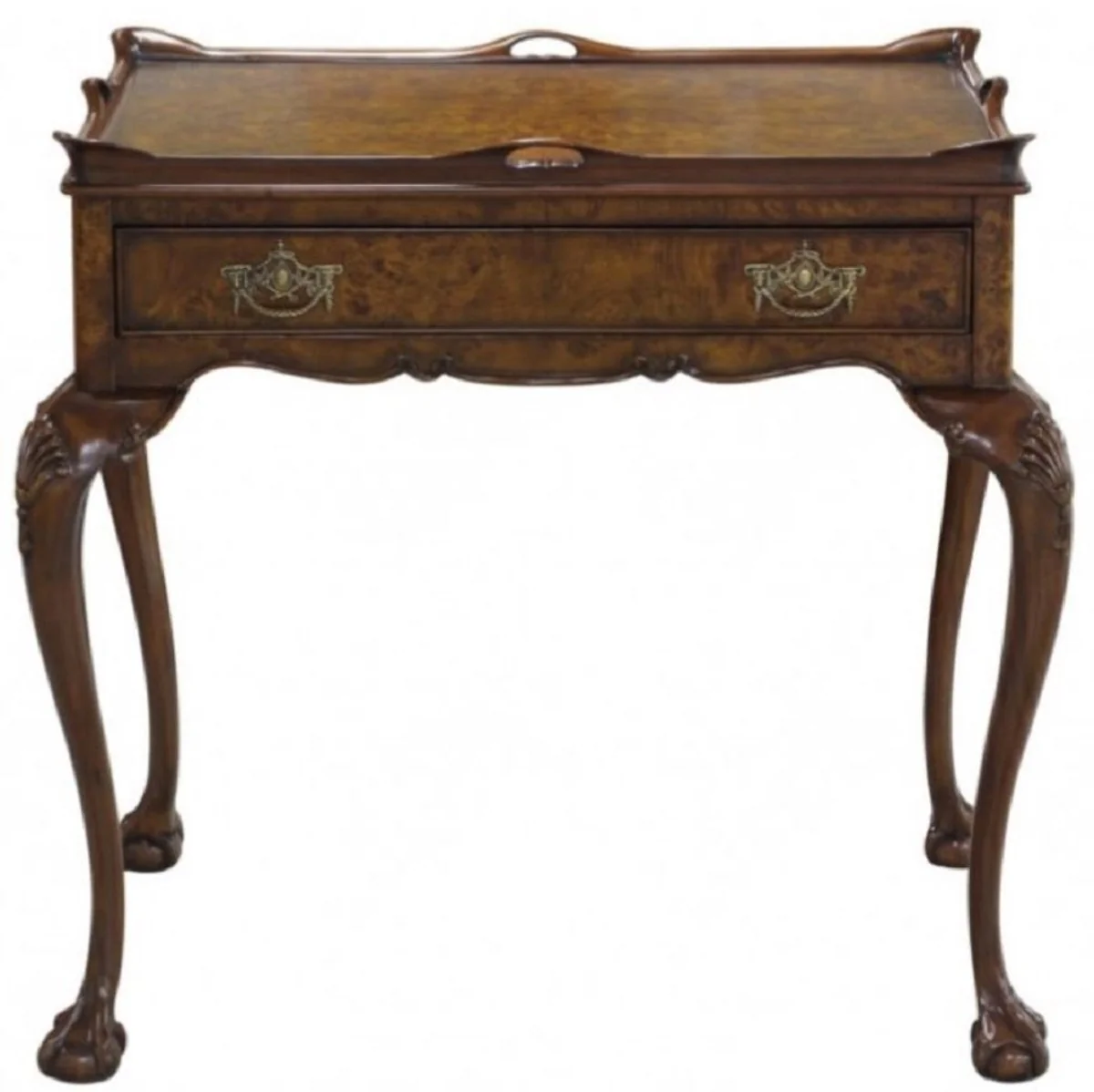 Casa Padrino mesa auxiliar Art Nouveau de lujo con caj¨®n y bandeja extra¨ªble marr¨®n 78 x 57 x A. 78 cm - Elegante mesa de t¨¦ - Muebles de sal¨®n Barrocos y Art Nouveau - Calidad de Lujo