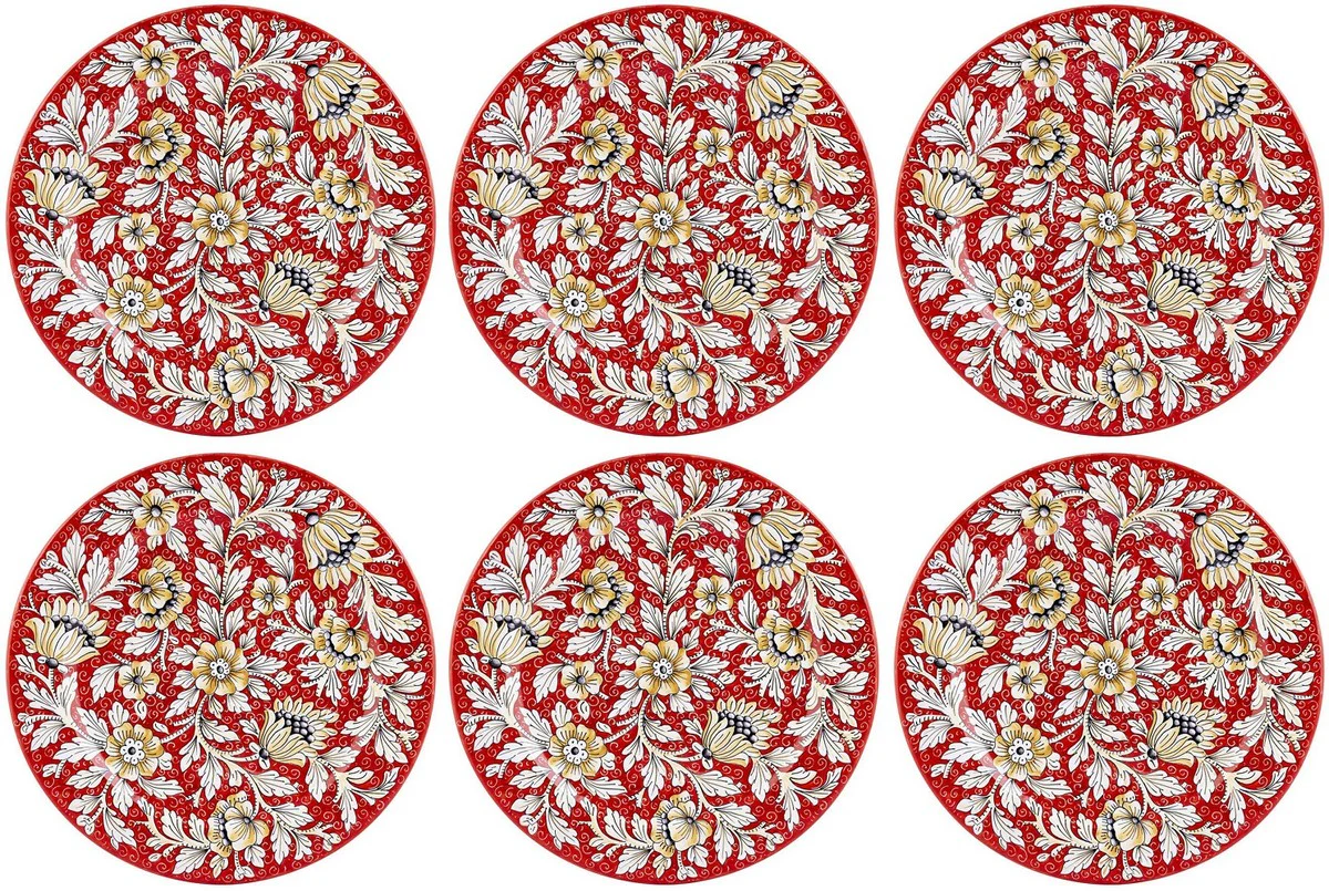 Casa Padrino conjunto de 6 platos de cer¨¢mica de lujo rojo ? 32 cm - Hecho en Italia