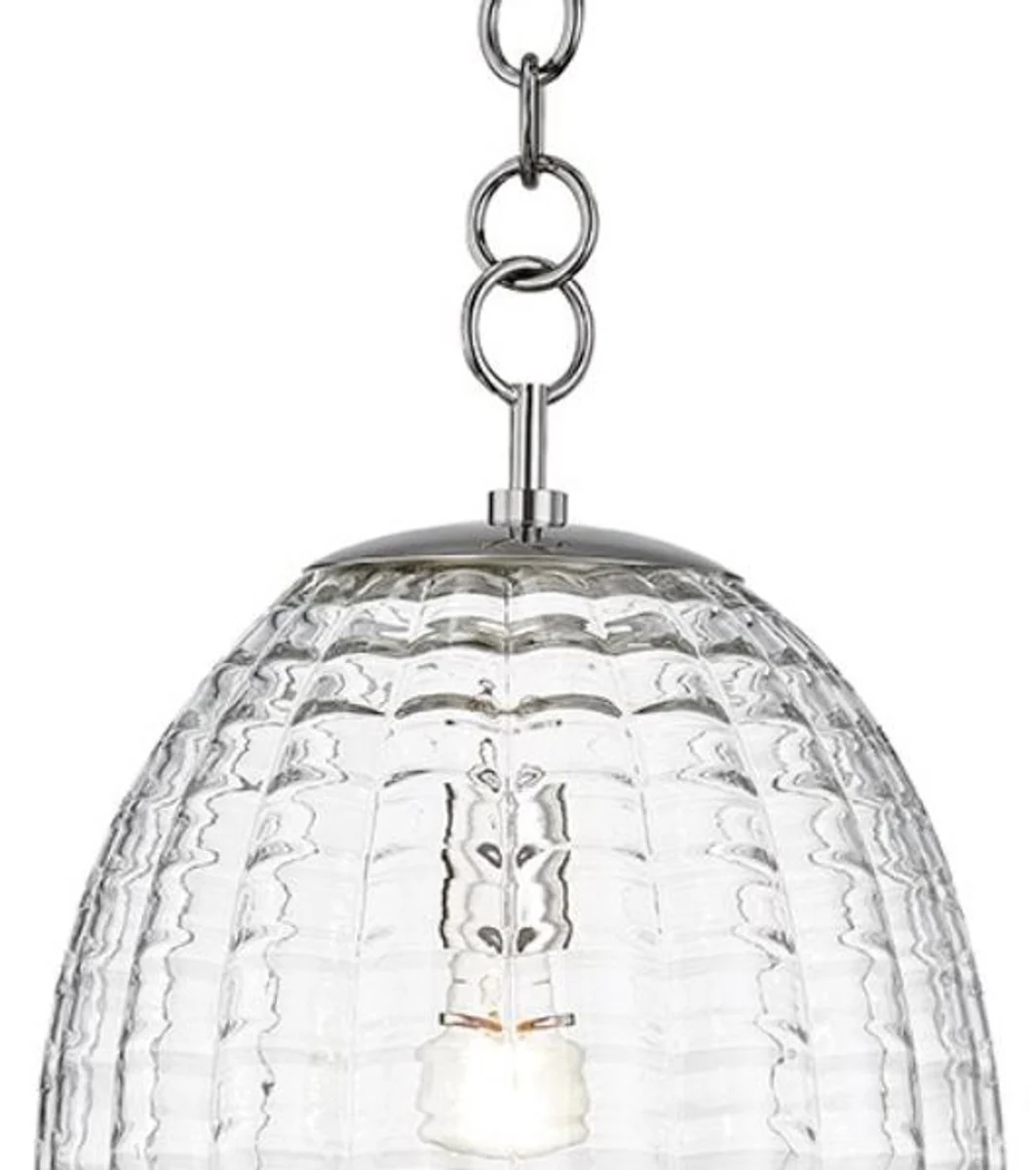 Casa Padrino lámpara colgante de lujo plata Ø 30,5 x H. 68,6 cm - Lámpara Colgante con Pantalla de Vidrio en Forma de Huevo - Lámpara de Salón