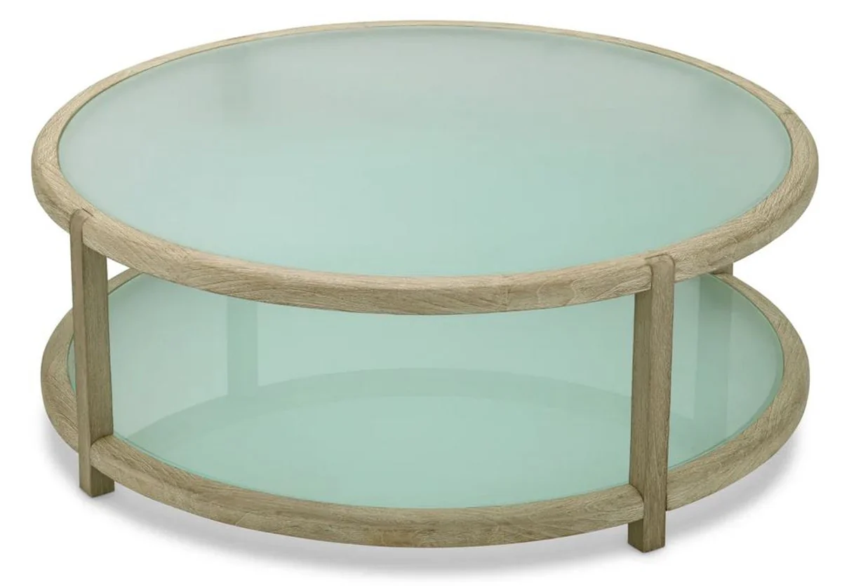 Casa Padrino mesa de centro de jard¨ªn de lujo en teca con tablero de vidrio marr¨®n antiguo / vidrio esmerilado ? 120 cm