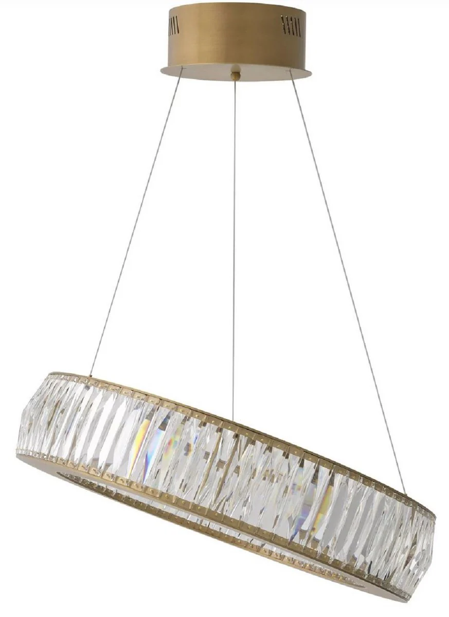 Casa Padrino lámpara de araña LED de lujo latón antiguo Ø 63 x A. 13-200 cm - Lámpara de araña de salón redonda con cristal - Calidad de Lujo