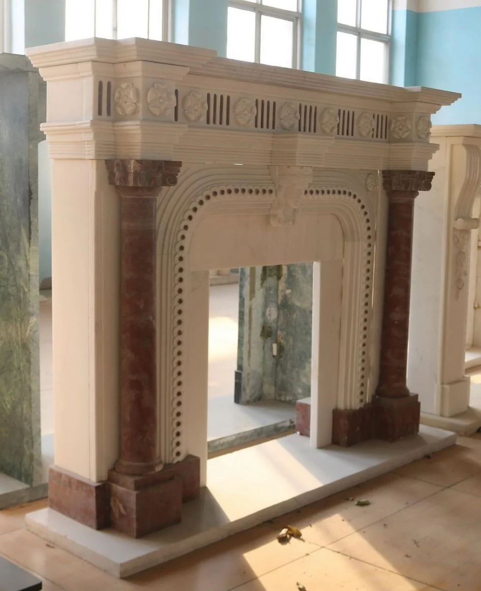 Casa Padrino marco de chimenea de m¨¢rmol barroco de lujo blanco / rojo 151 x A. 120 cm