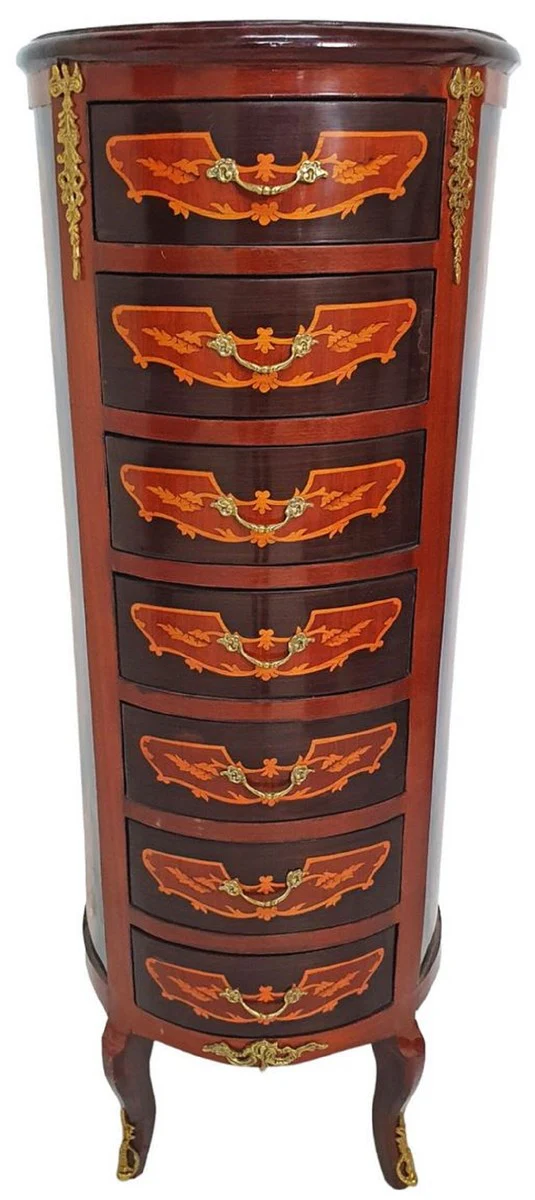 Casa Padrino cómoda barroco con 7 cajones marrón / oro - Magnífico armario redondo de madera maciza en estilo barroco - Muebles de salón en estilo barroco - Muebles barrocos