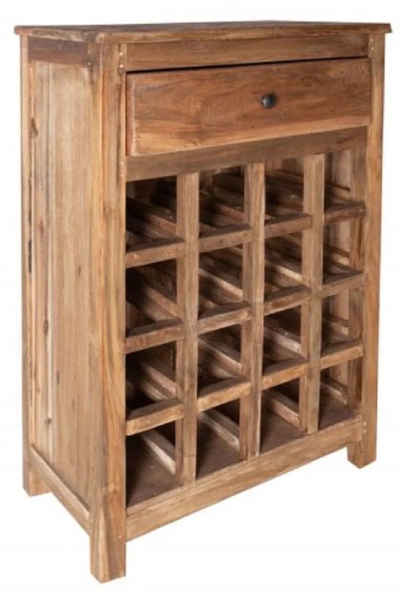 Casa Padrino gabinete de vino de estilo campestre con cajonera y botellero natural 56 x 31 x A. 81 cm - Gabinete bar de madera maciza reciclada - Mueble bar - Mueble estilo campestre