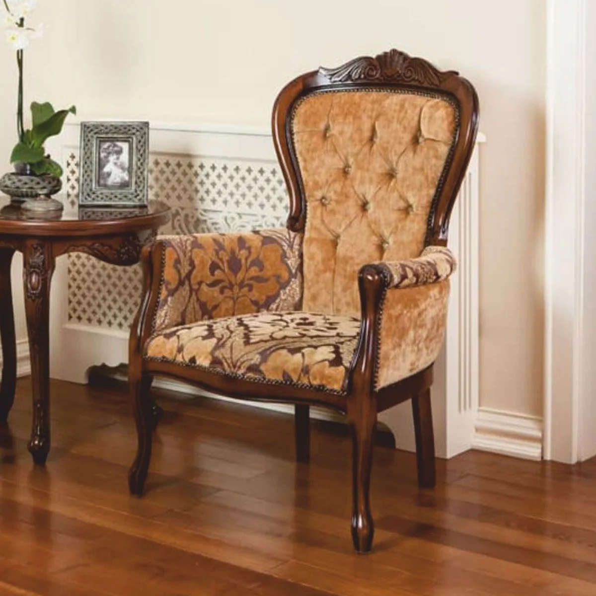 Casa Padrino sill¨®n barroco de lujo beige / marr¨®n oscuro - Muebles de estilo barroco