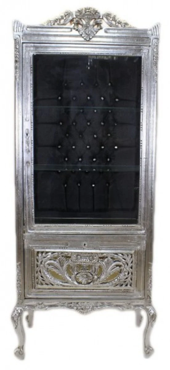 Casa Padrino Baroque showcase Silver / Black - display cabinet - living room cabinet glass cabinet