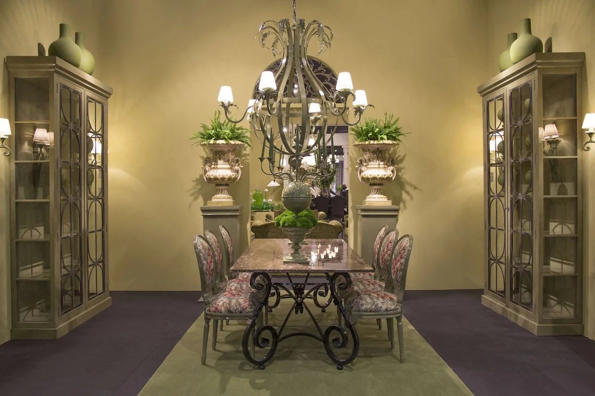 Casa Padrino mesa de comedor barroco de lujo con base negro - Estructura de hierro forjado forjado a mano - Muebles de Jard¨ªn Patio Sala de Estar