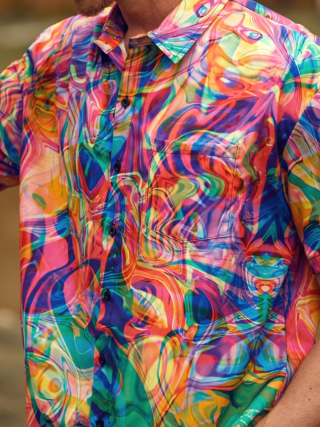 Geometric Chest Pocket Short Sleeve Casual Shirt