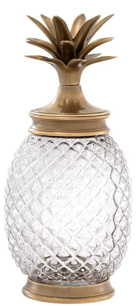 Casa Padrino tarro de almacenamiento de lujo de con tapa en dise?o de pi?a lat¨®n vintage ? 16,5 x H. 36,5 cm - Accesorios Decorativa de Dise?o