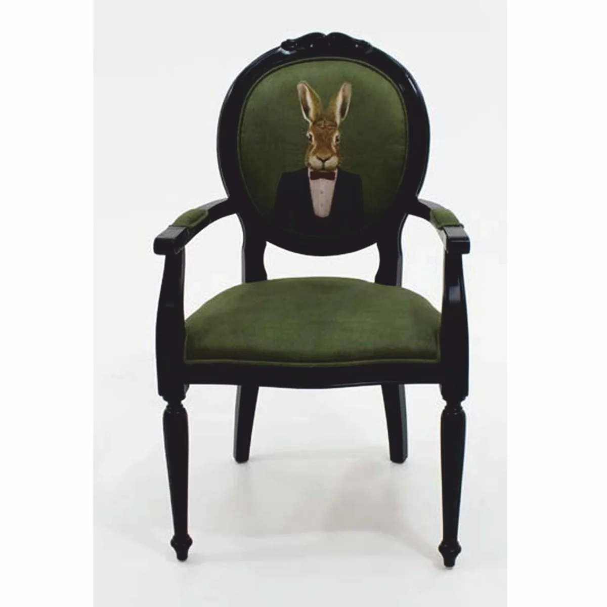 Casa Padrino silla de comedor de terciopelo barroco de lujo con reposabrazos caballero liebre verde / negro