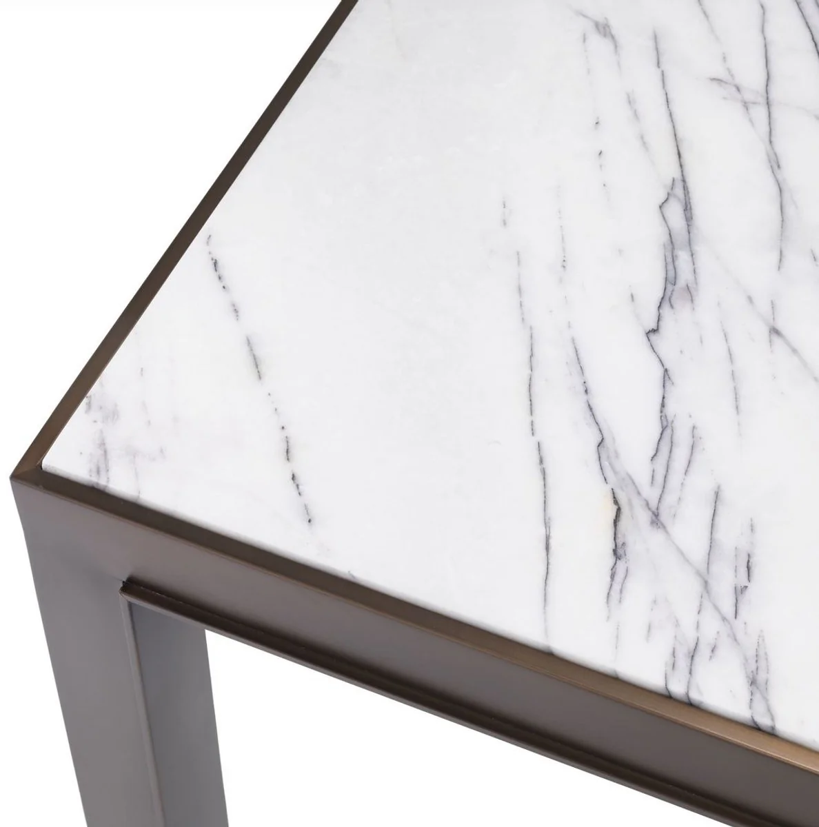 Casa Padrino mesa auxiliar de lujo lat¨®n antiguo / blanco / violeta 65 x 65 x A. 51,5 cm - Mesa de acero inoxidable con tapa de m¨¢rmol - Muebles de sal¨®n - Muebles de Lujo