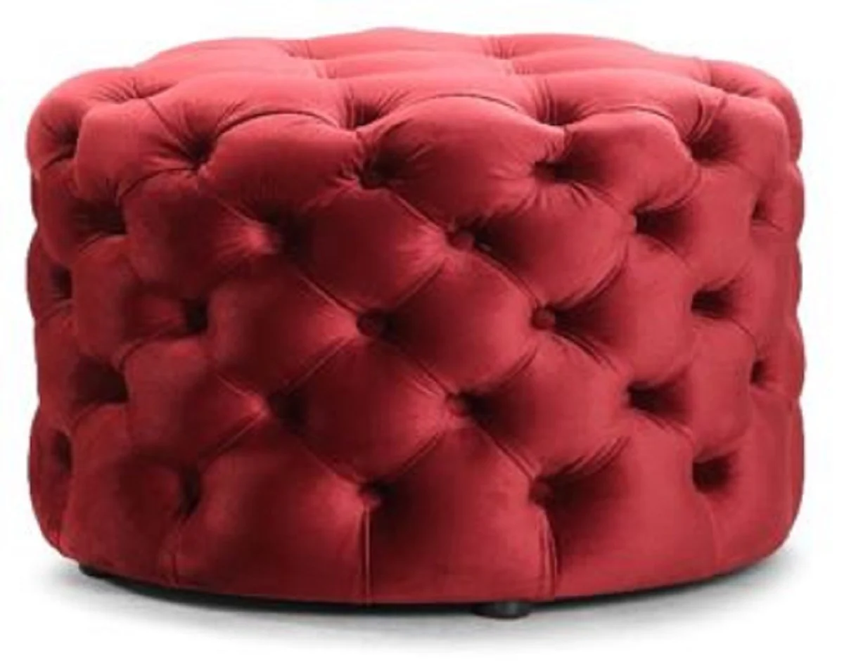 Casa Padrino Reposapi¨¦s Chesterfield de Lujo Rojo ? 80 x A. 48 cm - Taburete Redondo - Taburete Chesterfield - Muebles de Sal¨®n Chesterfield