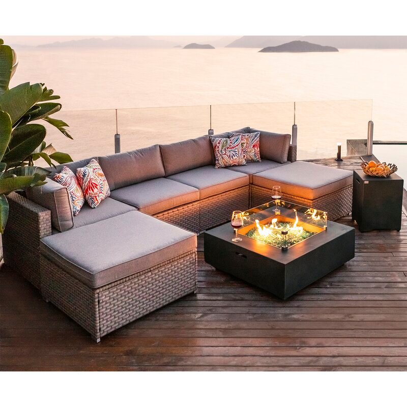 Cajuste Wicker/Rattan 6 - Person Seating Group with Cushions
