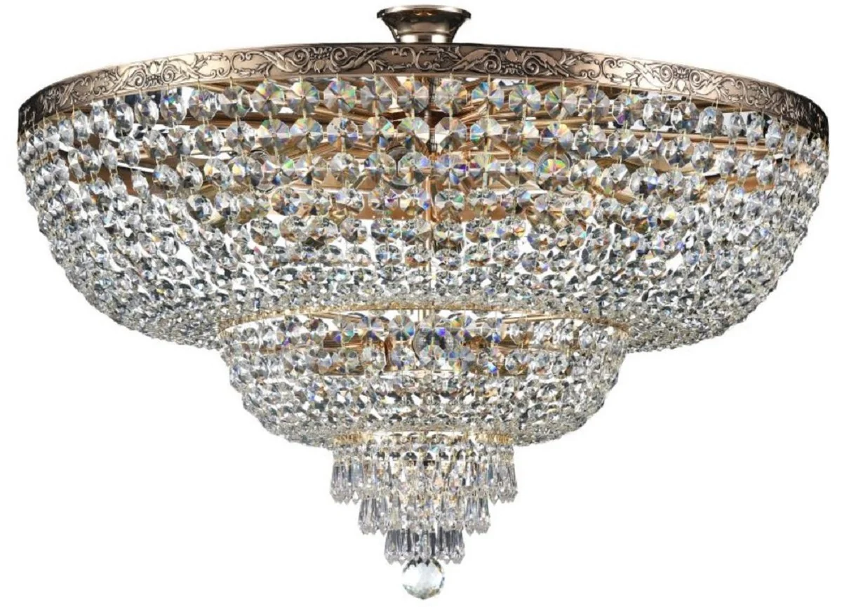 Casa Padrino araña de luces de cristal barroco oro antiguo Ø 80 x A. 56,7 cm - Lámpara de araña redonda de estilo barroco - Araña de salón barroco - Noble y Magnífica