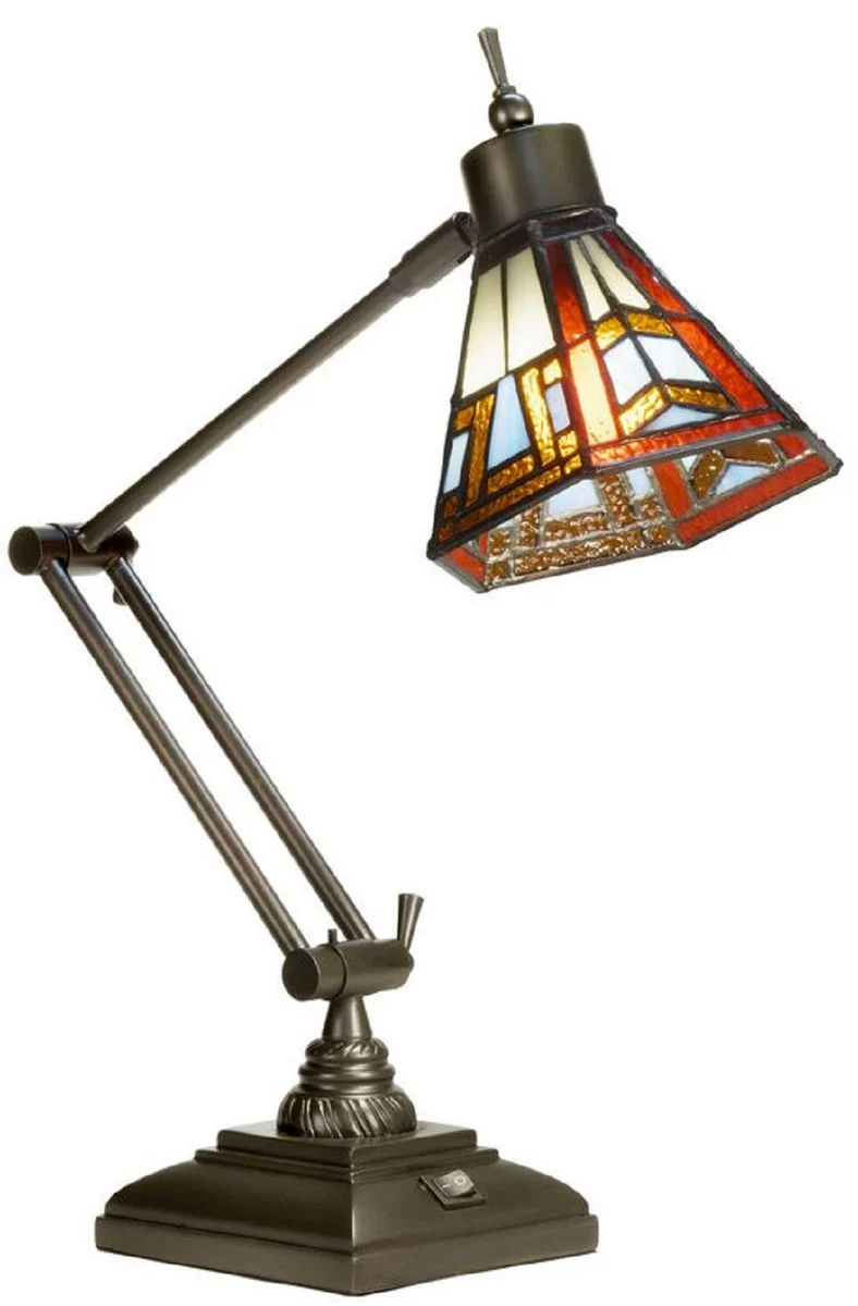 Casa Padrino lámpara de mesa Tiffany de lujo bronce / multicolor A. 53 cm - Lámpara de escritorio Tiffany regulable en altura - Luces Tiffany - Interior de lujo - Luces de lujo - Luces Tiffany