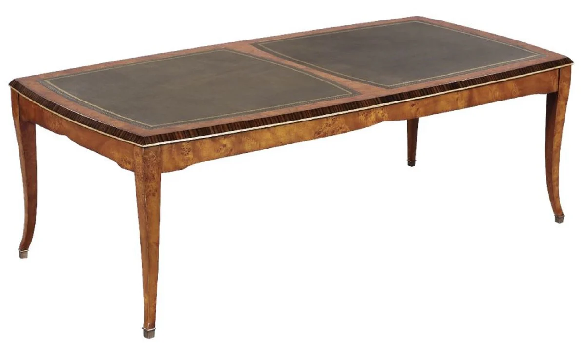 Casa Padrino mesa de centro Art Nouveau de lujo marr¨®n claro / marr¨®n 150 x 75 x A. 47 cm - Elegante mesa de sal¨®n de madera maciza con cuero aut¨¦ntico de alta calidad - Muebles Barrocos y Art Nouveau