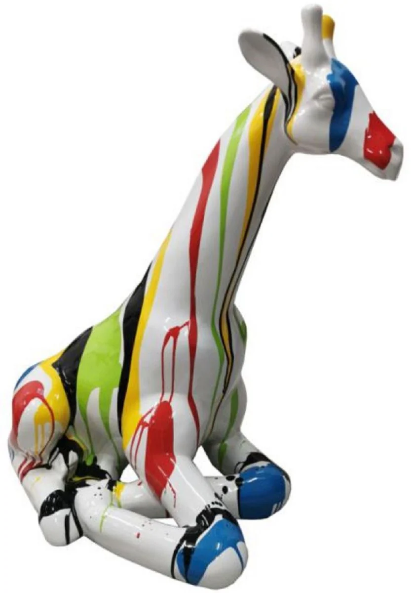 Casa Padrino escultura decorativa de lujo jirafa blanco / multicolor A. 80 cm - Figura decorativa grande - Figura animal XXL - Escultura decorativa XXL - Esculturas y figuras decorativas XXL