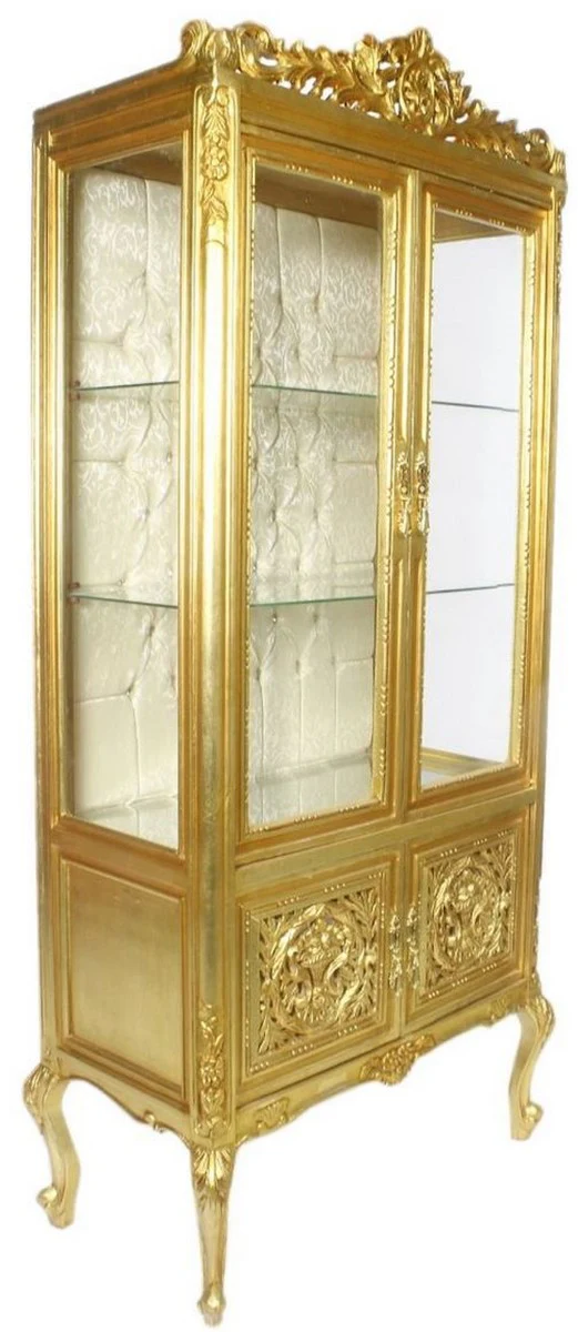 Casa Padrino vitrina barroco oro / crema 100 x 40 x A. 170 cm - Vitrina Barroco Adornada con 2 Puertas de Vidrio Hermosas Decoraciones y Pedrer¨ªa