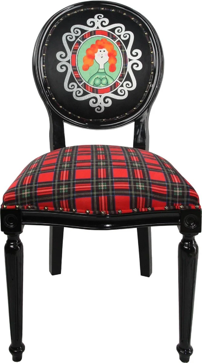 Casa Padrino Conjunto de Sillas de Comedor Barroco de Lujo Escocia Mujer Multicolor / Negro 48 x 50 x H. 98 cm - 4 Sillas de Comedor Hechas a Mano con Diamantes de Imitaci¨®n - Muebles de Comedor Barrocos