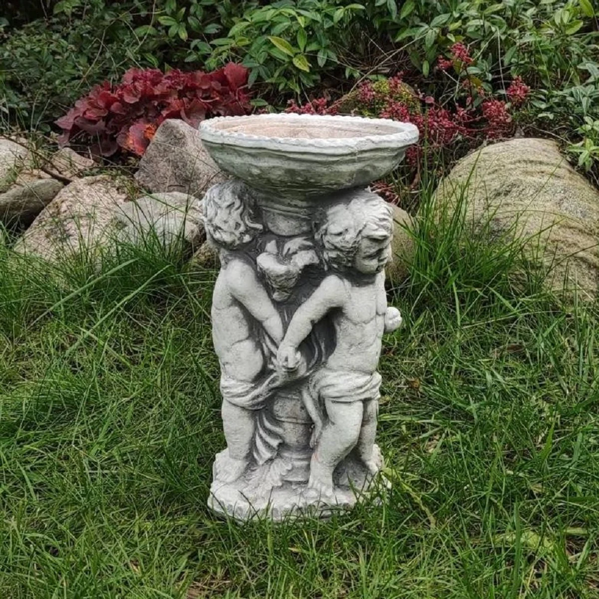 Casa Padrino Ba?o para P¨¢jaros Art Nouveau ¨¢ngeles Gris A. 27 cm - Ba?o para P¨¢jaros de Piedra para Decoraci¨®n de Jard¨ªn - Decoraci¨®n de Jard¨ªn Art Nouveau - Muebles de Jard¨ªn Art Nouveau