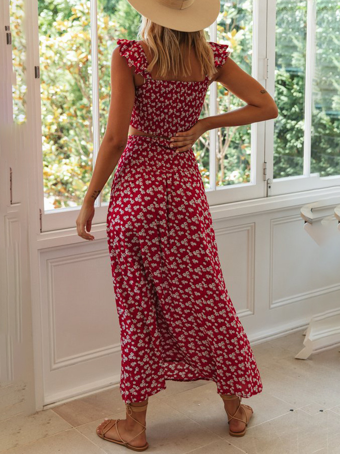 Lace-up Camisole Long Skirt Two-piece Suit