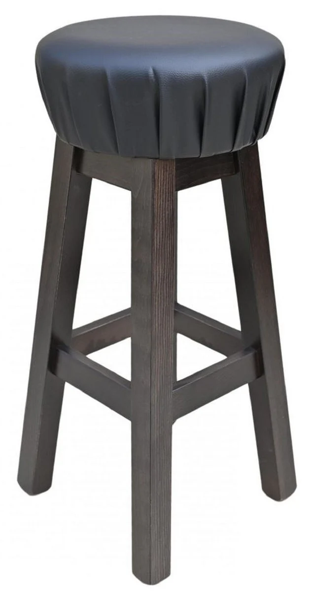 Casa Padrino taburete de bar de estilo campestre negro / marr¨®n oscuro A. 80 cm - Silla de bar tapizado de madera maciza