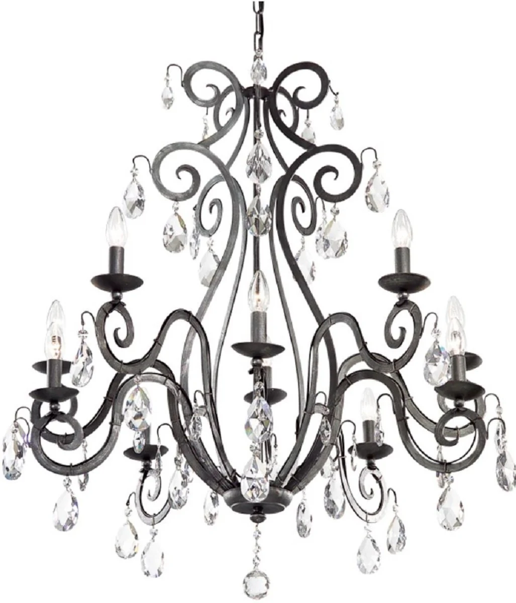 Casa Padrino araña de luces barroco de lujo con cristal Swarovski antracita Ø 90 x A. 100 cm - Araña de luces de hotel y restaurante - Noble y magnífico - Calidad de lujo - Hecho en Italia
