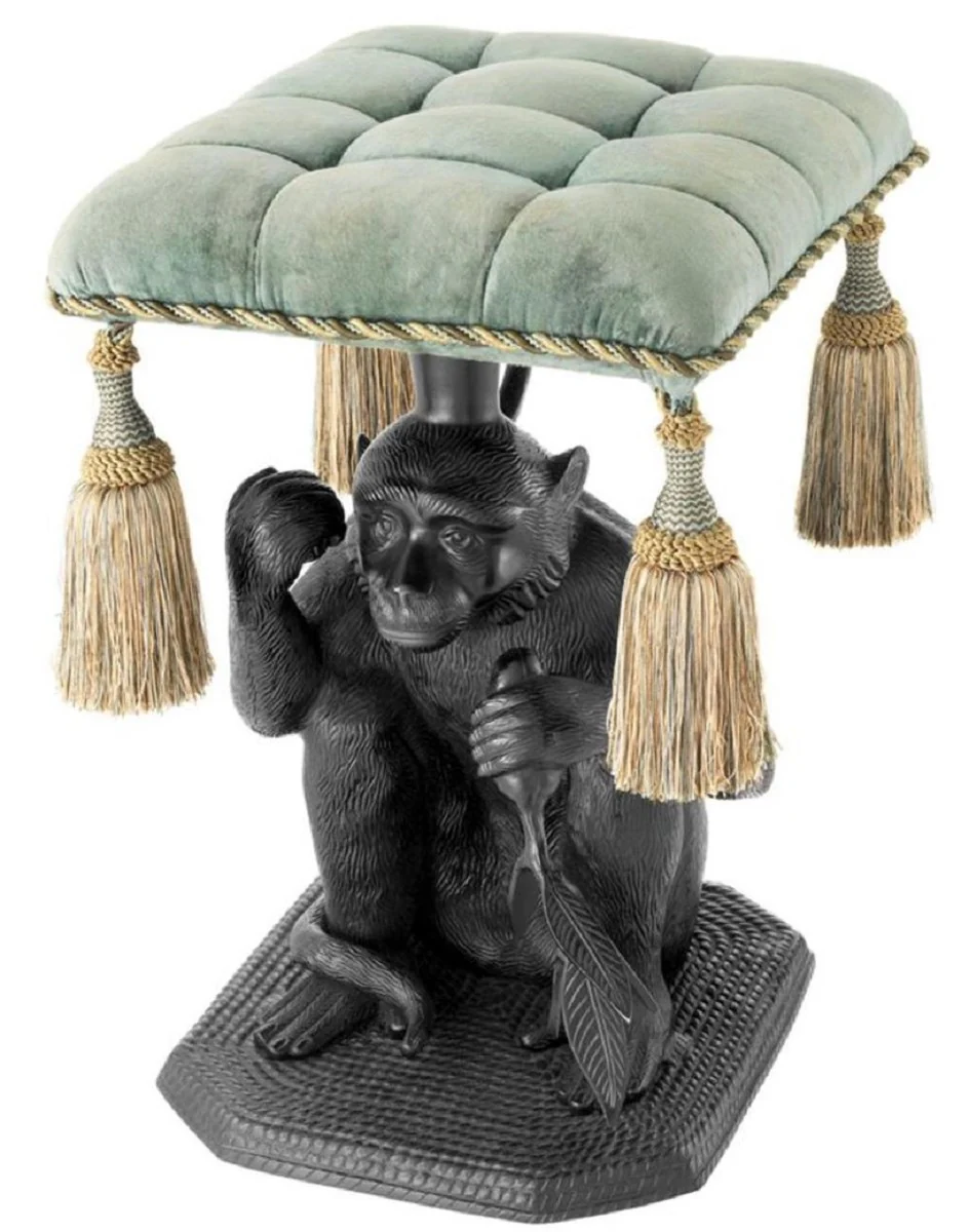 Casa Padrino taburete de diseño mono negro / turquesa 38 x 43 x H. 58 cm - Muebles de Lujo