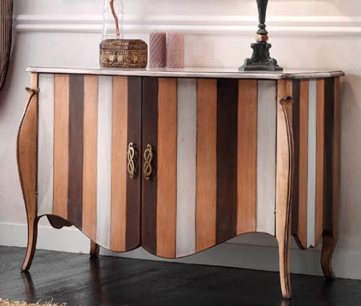 Casa Padrino aparador barroco de lujo con rayas multicolor - Armario en estilo barroco hecho a mano con 2 puertas - Muebles de lujo en estilo barroco - Muebles barrocos - Hecho en Italia