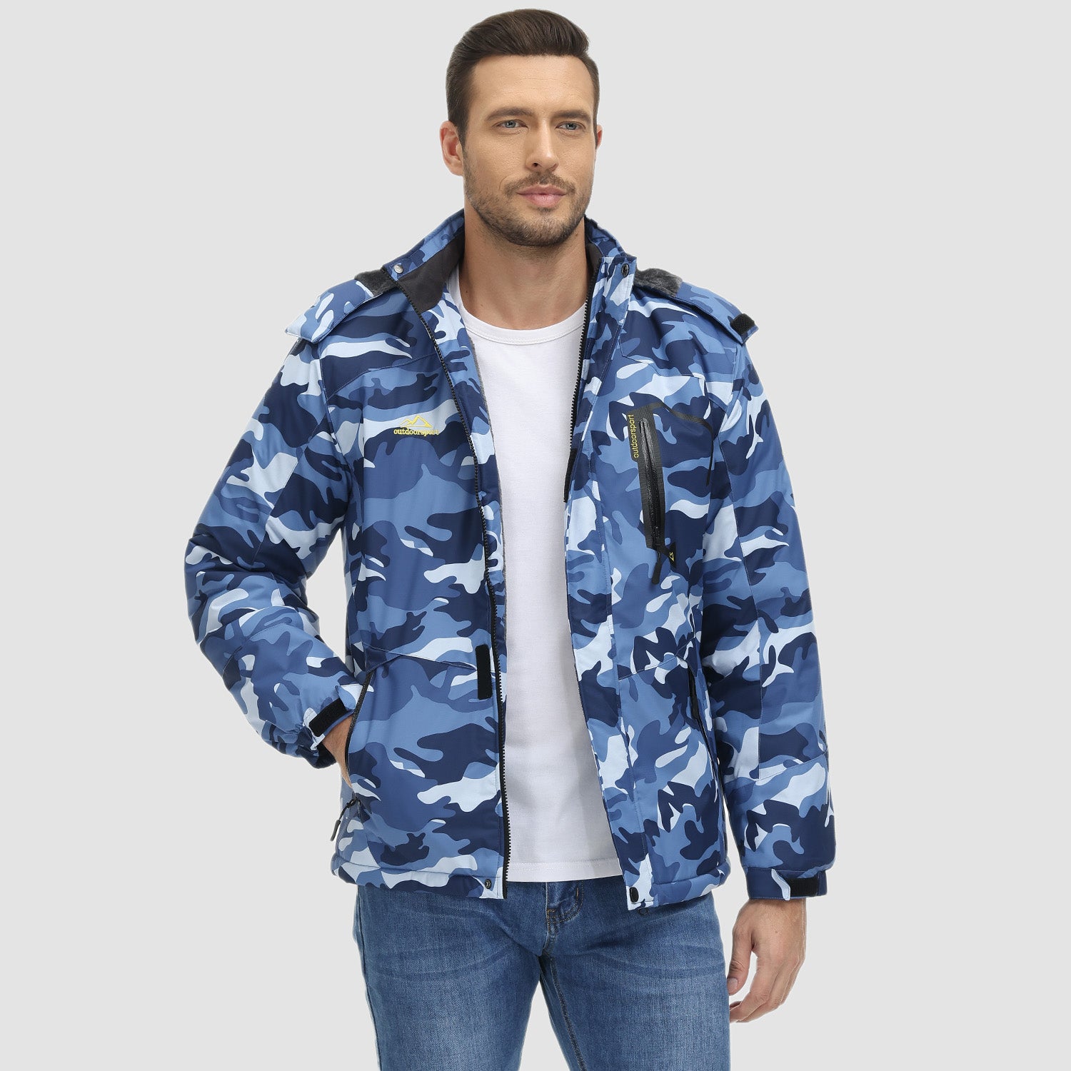 Men's Winter Jacket Water Repellent Ski Snow Jacket Warm Fleece Coat Parka Raincoats With Multi-Pockets