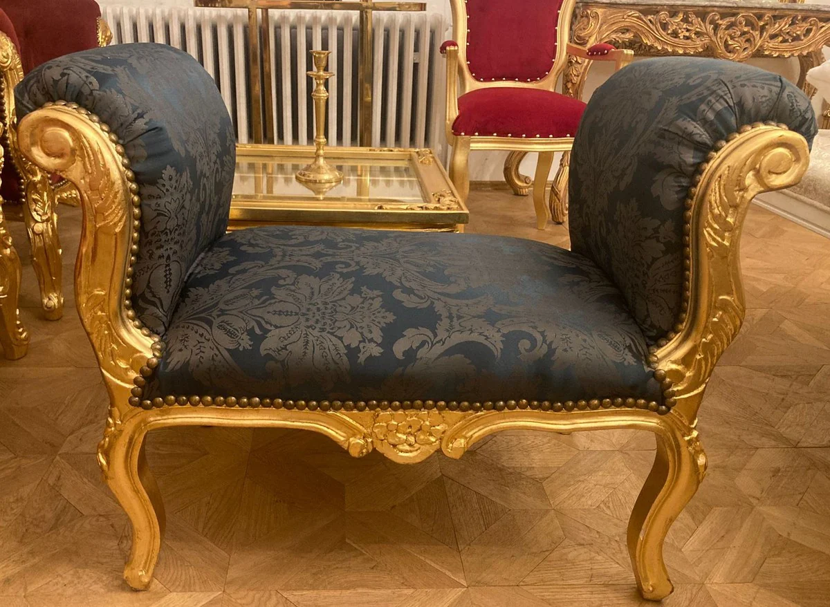 Casa Padrino taburete barroco azul oscuro / gris / oro - Taburete de estilo antiguo hecho a mano - Taburete de estilo barroco - Muebles de sal¨®n estilo barroco - Muebles estilo barroco