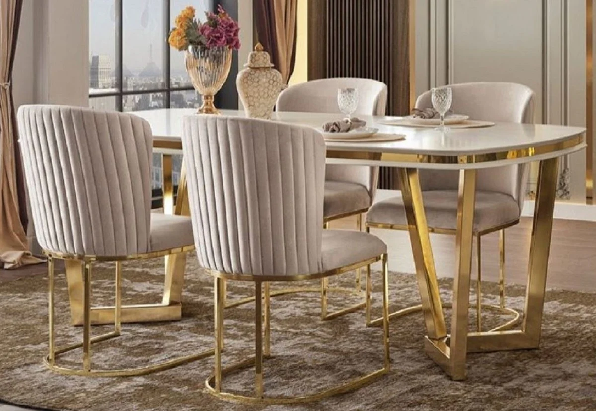 Casa Padrino conjunto de sillas de comedor de lujo de 4 gris / oro 66 x 52 x A. 90 cm - Muebles de Comedor y Restaurante de Lujo