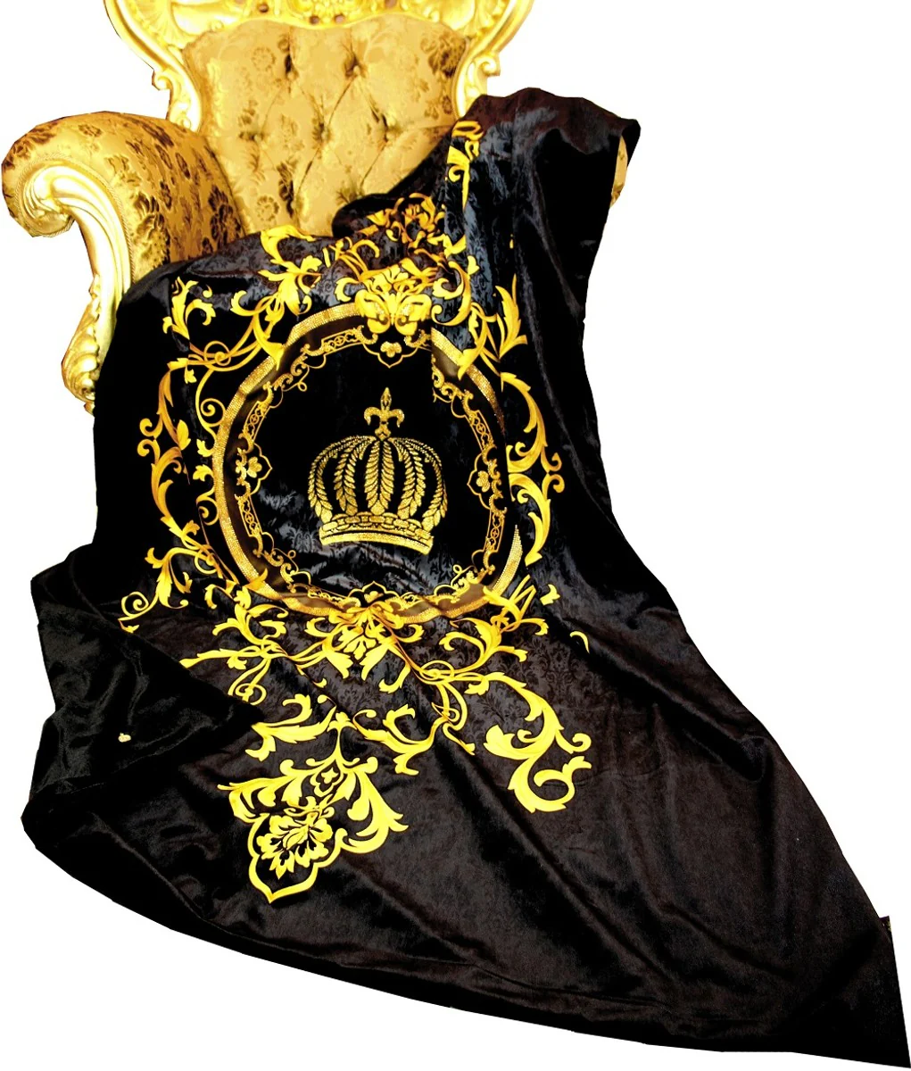 Manta de lujo Pomp??s de Casa Padrino barroco negro / oro de Harald Gl??ckler con pedrer¨ªa