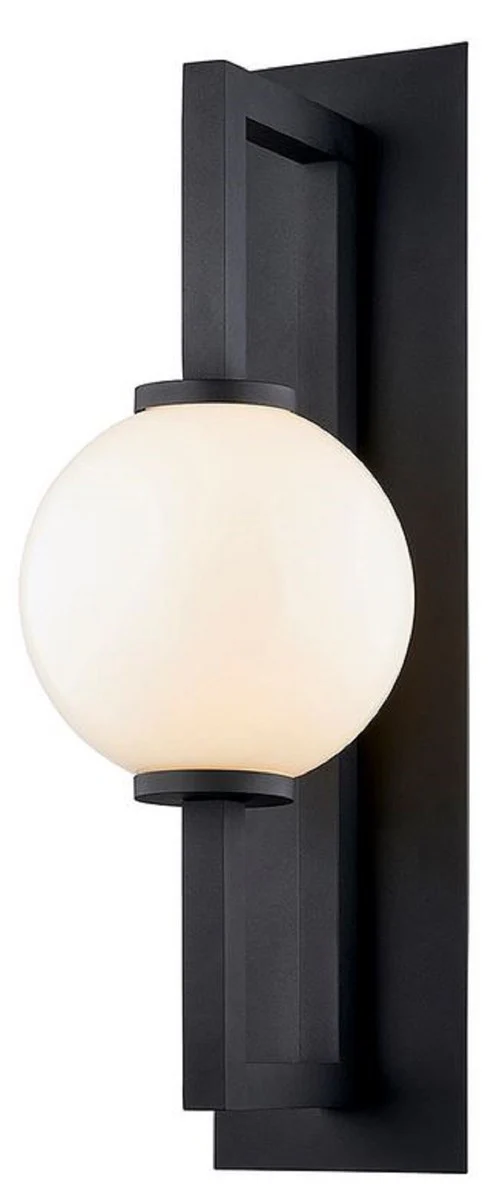 Casa Padrino l¨¢mpara de pared de lujo negro / blanco 20,32 x 26,67 x A. 60,96 cm - L¨¢mpara de pared de metal con pantalla de vidrio redonda - Luces de lujo - Interior de lujo