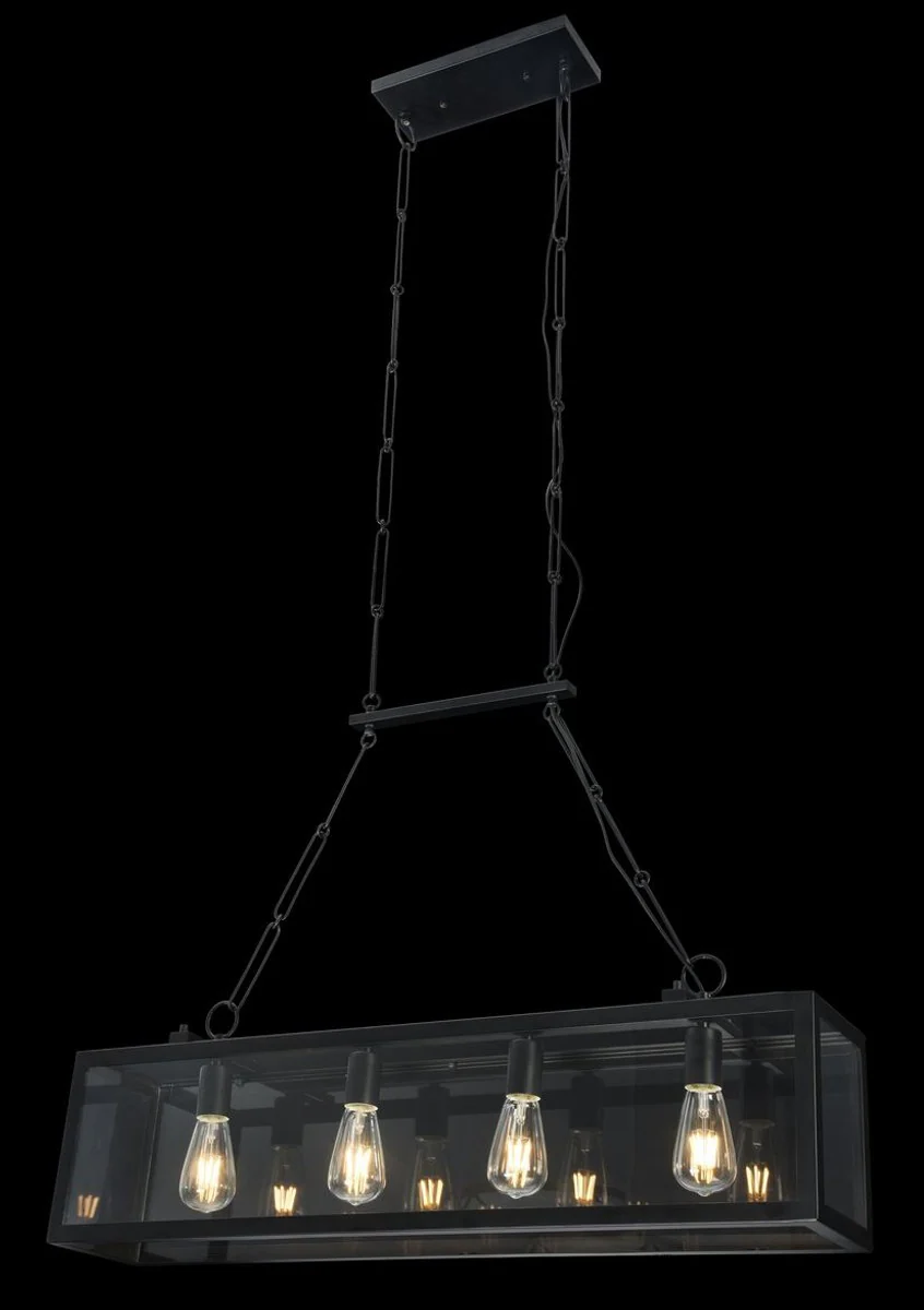 Casa Padrino Hanging Lamp Black 91.5 x 17.6 x H. 29.1 cm - Hanging Lamp with Forged Frame and Bordered Glass