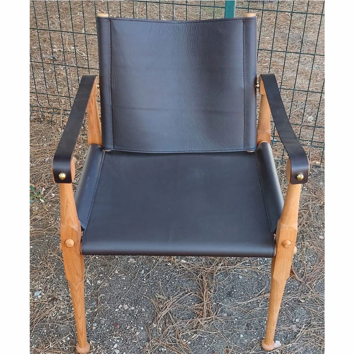 Casa Padrino silla directora de cuero de lujo con reposabrazos negro / natural - Muebles de cuero genuino