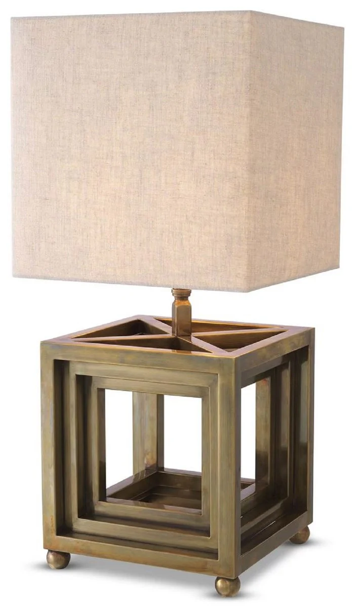 Casa Padrino lámpara de mesa de lujo latón vintage / beige 30 x 30 x A. 65,5 cm - Lámpara de escritorio con pantalla cuadrada - Lámparas de mesa de lujo - Lámparas de escritorio de lujo