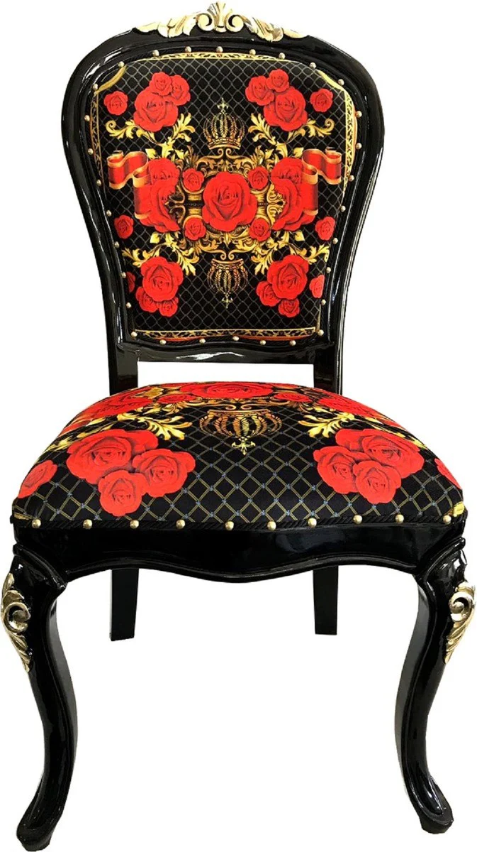 Pomp??s by Casa Padrino Sillas de Comedor Barrocas de Lujo Rosas Negro / Rojo / Oro - Conjunto de Comedor - 6 Sillas de Estilo Barroco Pomp??s Dise?adas por Harald Gl??ckler