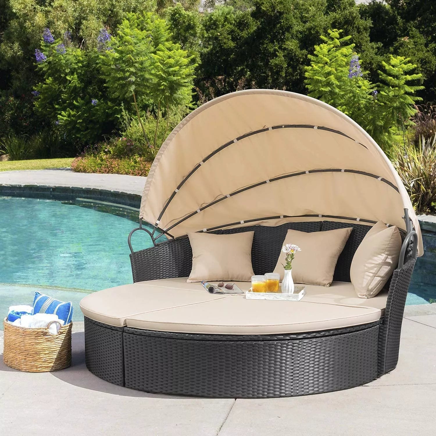 66'' Wide Outdoor Wicker Patio Daybed with Cushions