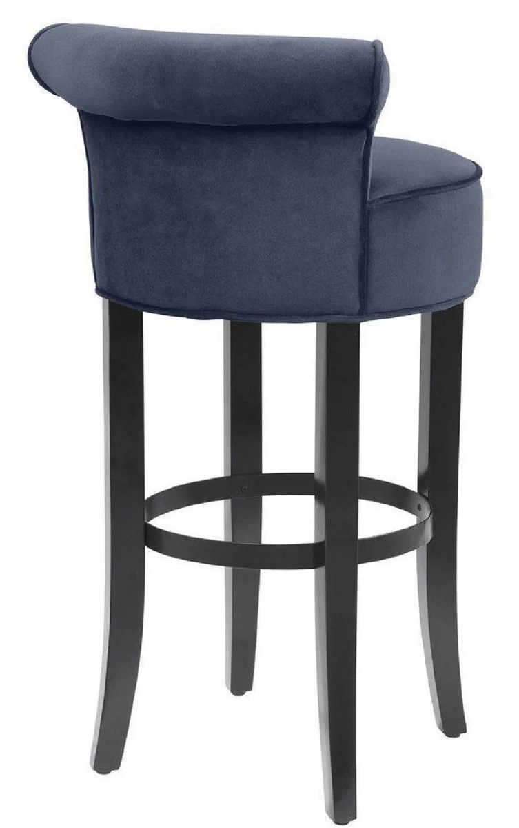 Casa Padrino silla de bar de lujo azul medianoche / negro 45 x 51 x H. 88 cm - Taburete de Bar con Tela de Terciopelo Fino