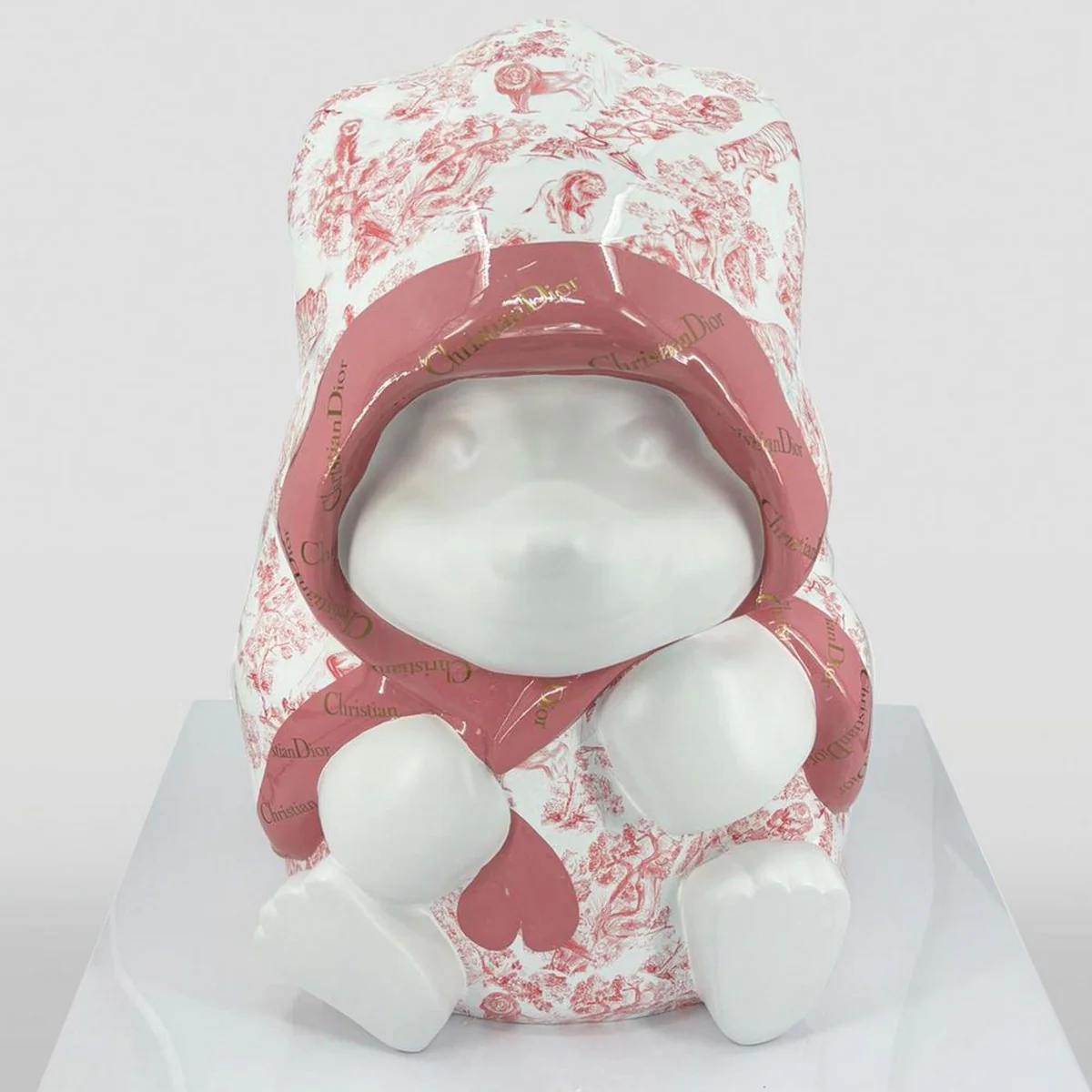 Casa Padrino Escultura Decorativa Oso Panda Blanco / Rosa Al. 90 cm - Figura Decorativa