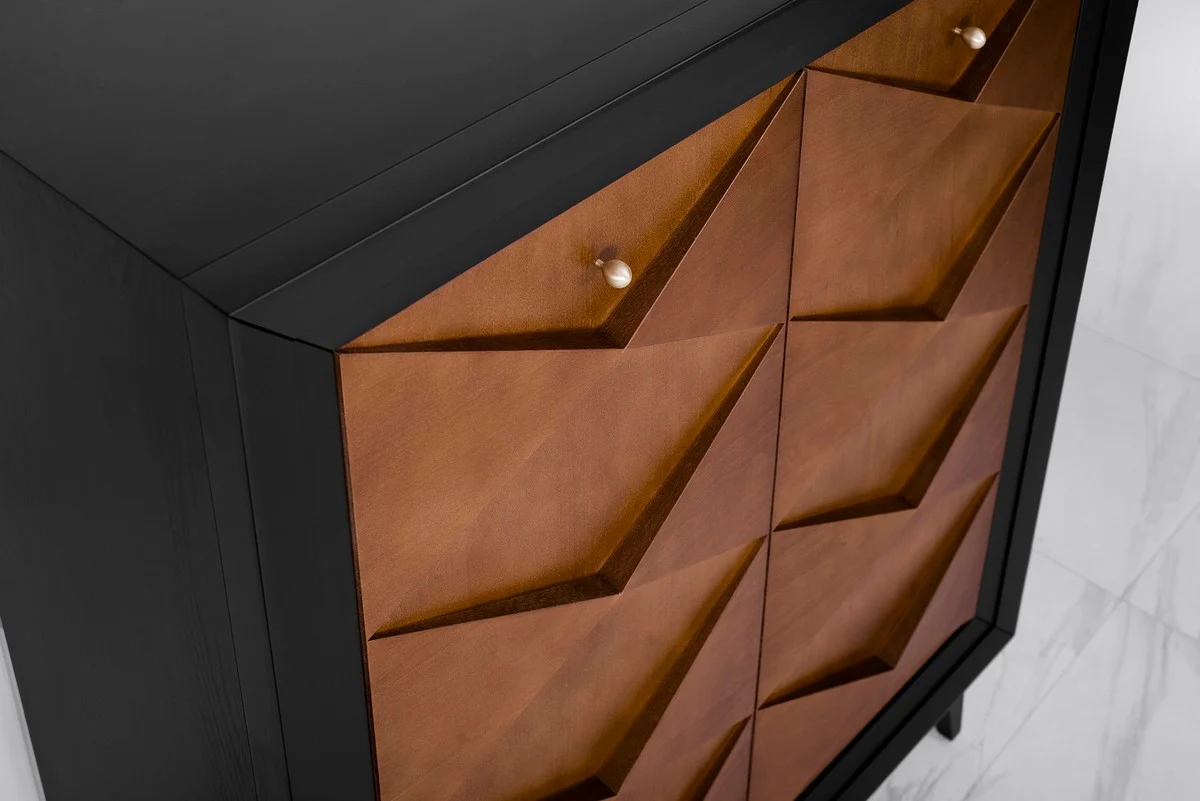 Cajonera neoclásica de lujo Casa Padrino negro / marrón 120 x H143 cm - aparador muebles art deco