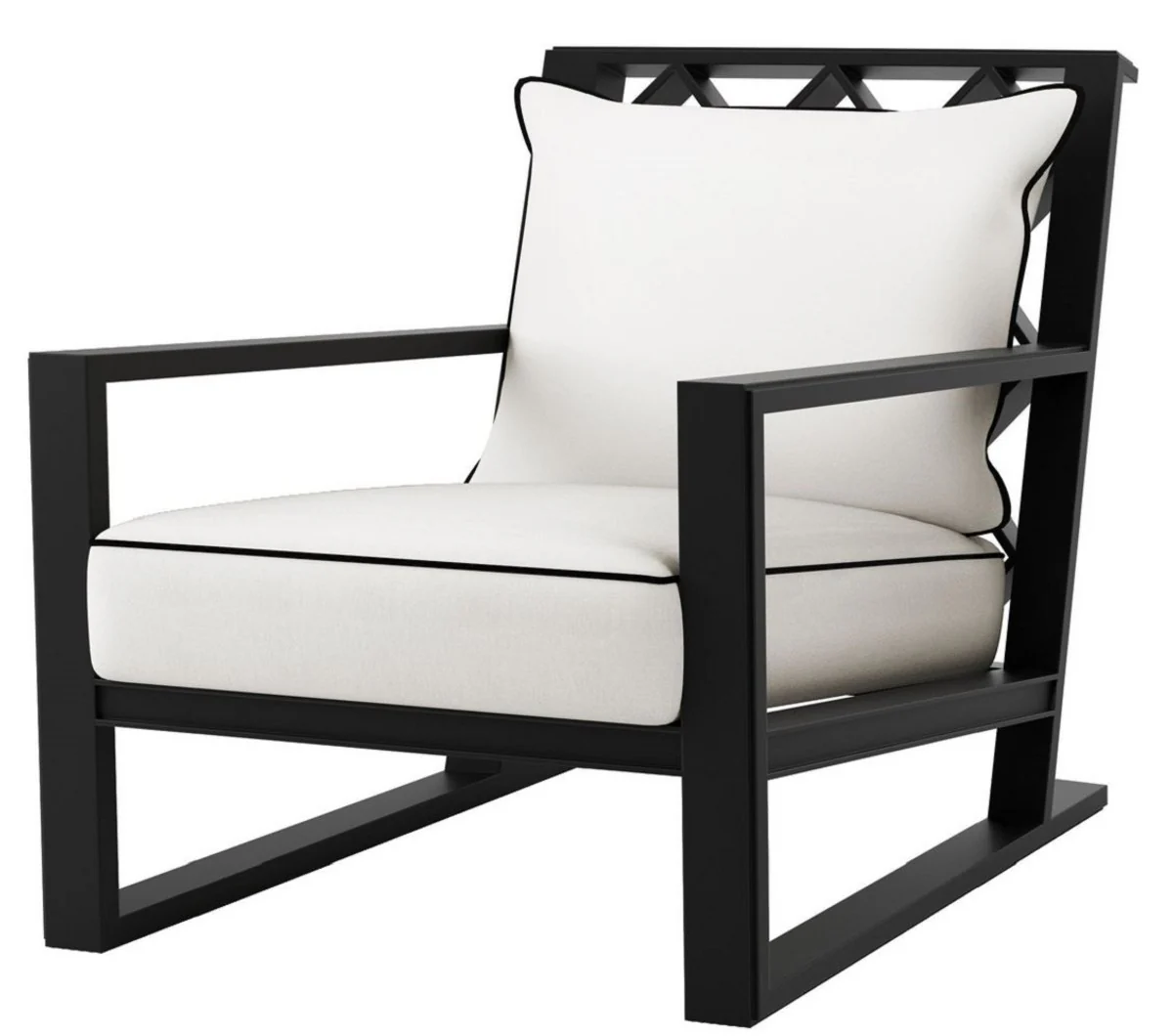 Casa Padrino sill¨®n de lujo con cojines negro mate / blanco 70 x 88 x H. 78 cm - Sill¨®n de Aluminio Duradero de Alta Calidad - Muebles de Sala - Muebles de Jard¨ªn - Muebles de Gastronom¨ªa