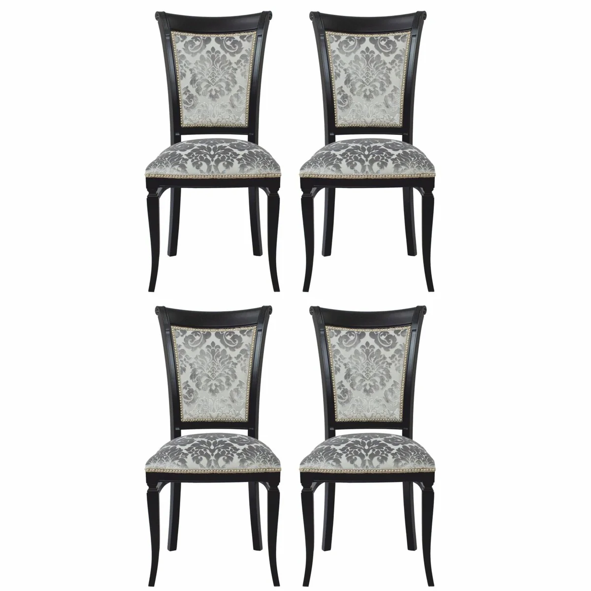 Casa Padrino conjunto de 4 sillas de comedor Art Deco de lujo gris / negro Al. 96 cm - Muebles de comedor
