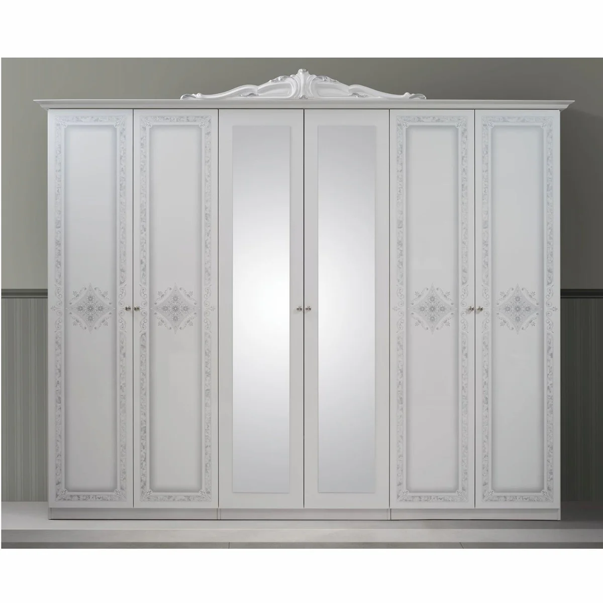 Casa Padrino armario de dormitorio barroco de lujo blanco / gris 261,4 cm - Muebles de dormitorio barrocos