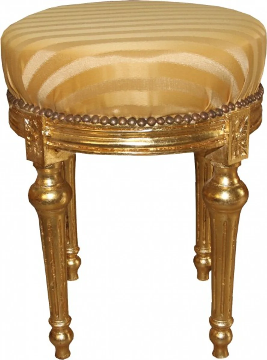 Casa Padrino barroco Stool - Taburete redondo rayas crema de oro / oro Mod2 - taburetes muebles barrocos