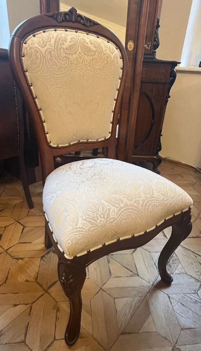 Casa Padrino silla de comedor barroco de lujo crema / marr¨®n - Silla de madera maciza hecha a mano con patr¨®n elegante - Silla de cocina de estilo barroco - Muebles barrocos - Noble y Magn¨ªfico