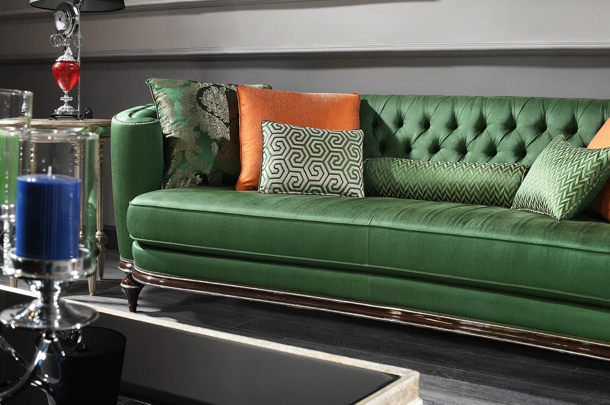 Casa Padrino sof¨¢ barroco de lujo verde / marr¨®n / plata - Sof¨¢ de sal¨®n hecho a mano - Muebles de sal¨®n barrocos