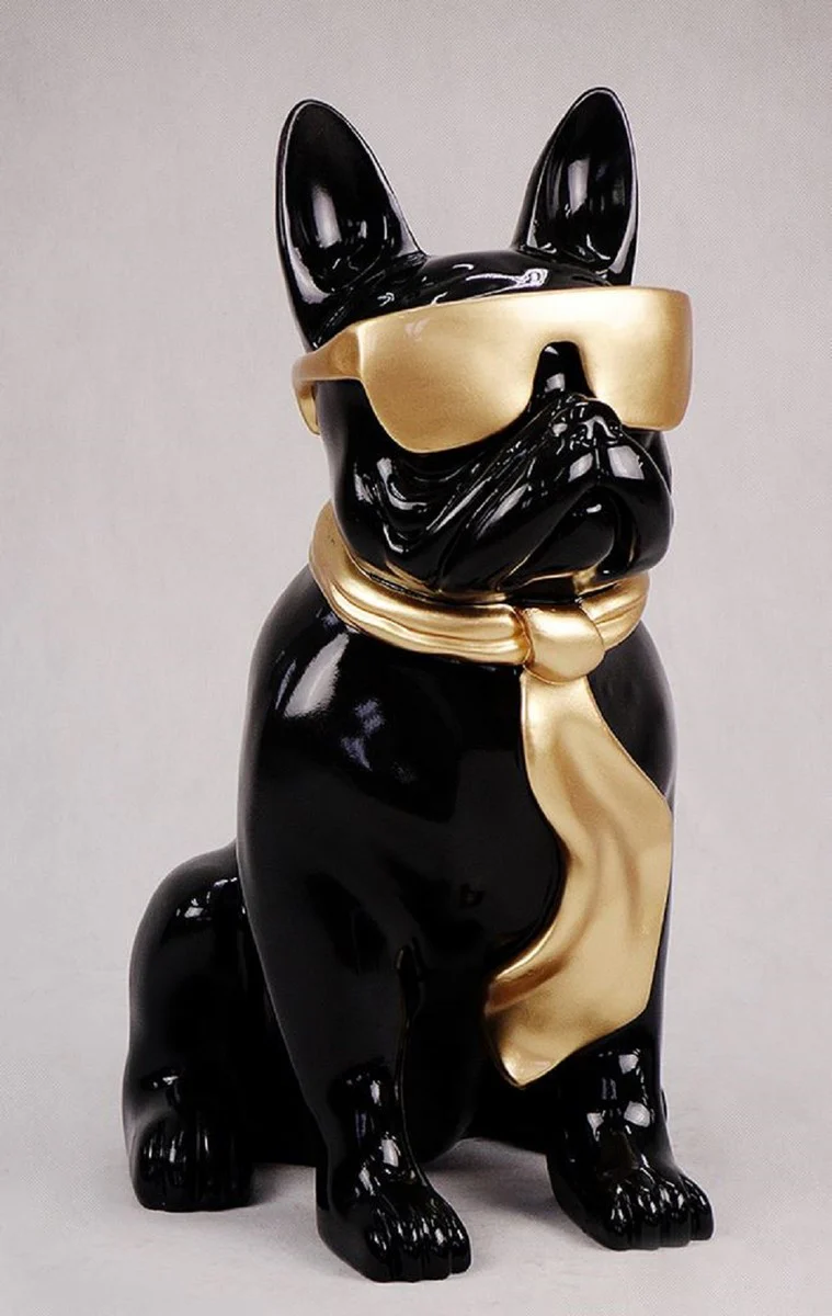 Casa Padrino figura decorativa de lujo perro bulldog negro / oro A. 65 cm - Escultura decorativa de resina - Decoraci¨®n sal¨®n - Figura animal decorativa de lujo