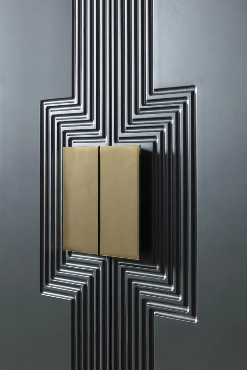 Casa Padrino conjunto de muebles de lujo negro / oro - 1 Aparador con 4 Puertas y 1 Espejo - Muebles modernos de madera maciza - Colección de Lujo